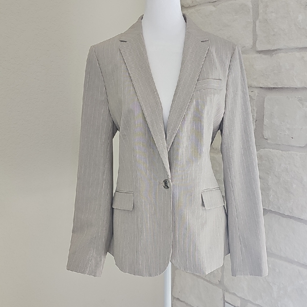 Talbots Pink Pinstripe Tan Blazer Suit Jacket Sz 8 - Picture 8 of 8